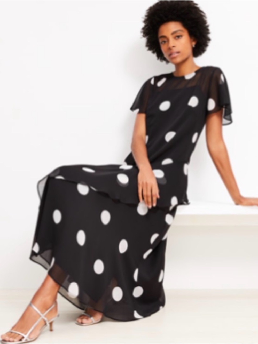 LOFT Black Maxi Dress with White Polka Dots — NWT